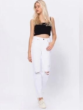 Hidden Los Angeles Women’s Off White Cream Distressed Bailey Jeans Size 28